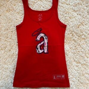 Oakley Womens Scoop Neck Racerback Anaheim Angels Tank Top Red Medium